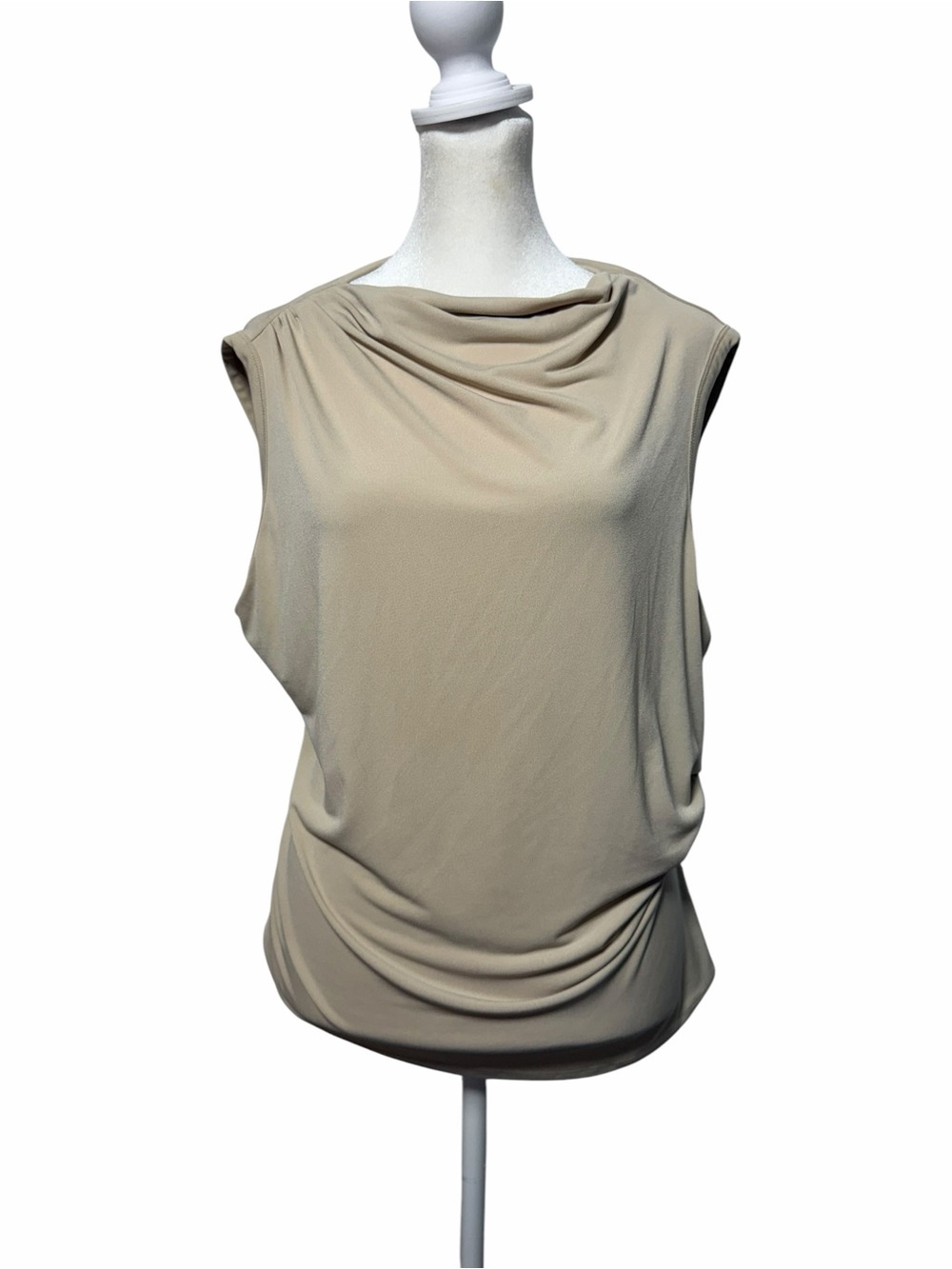 Calvin Klein Khaki Cowl Neck Ruched Sleeveless Tank Top Shell XL